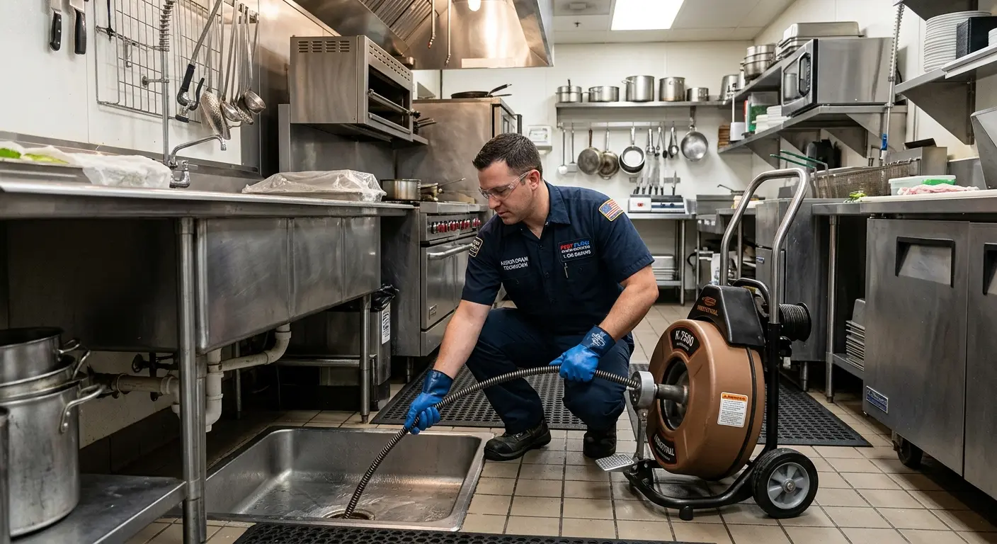 Commercial drain cleaning service in a restaurant kitchen in Oak Hills